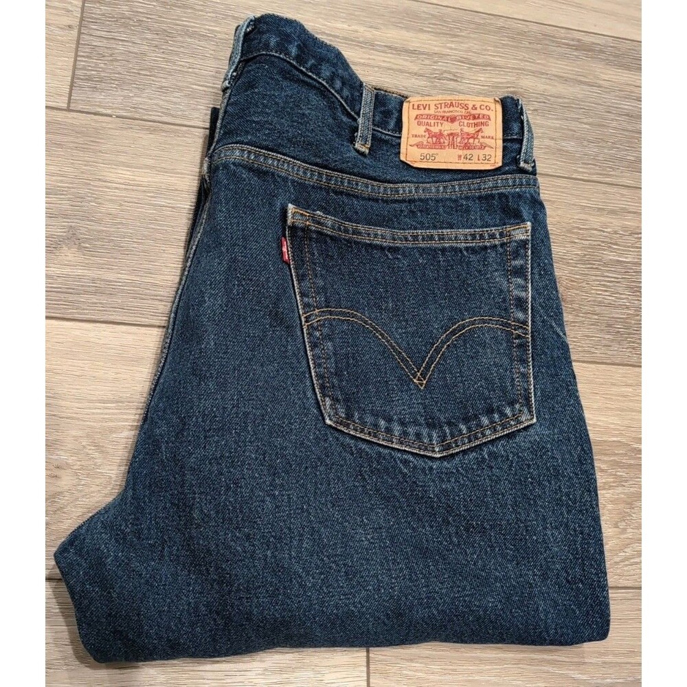 LEVI'S 505 MEN'S 42x32 JEANS BLUE straight Fit 5 POCKET DARK WASH EUC